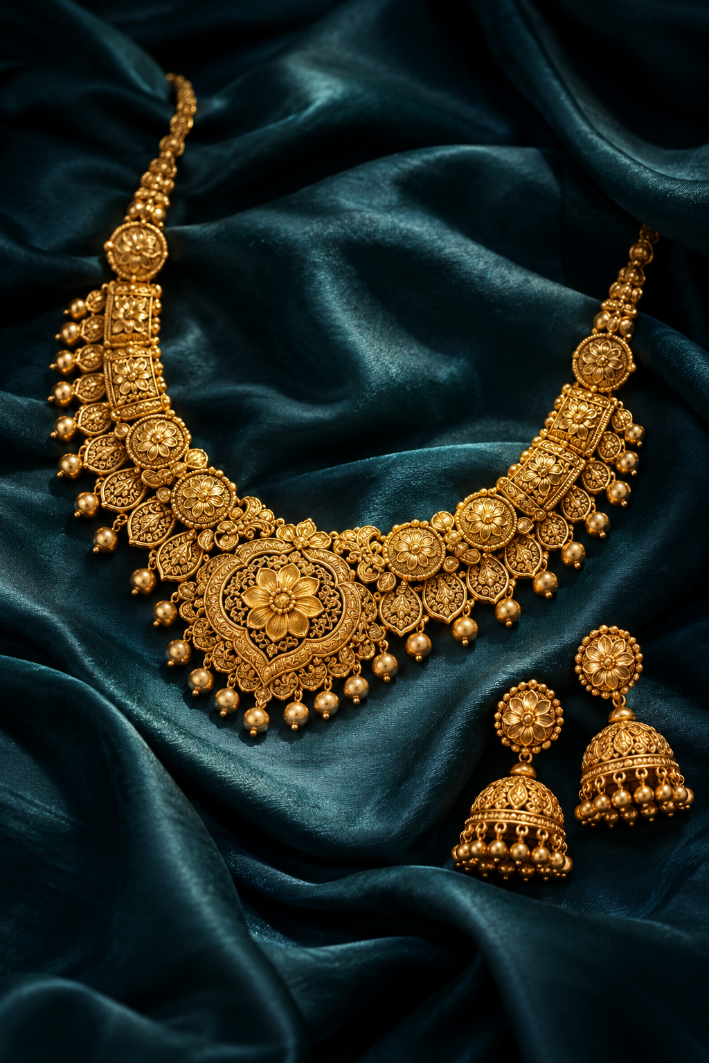 Gold floral motifs and traditional earrings